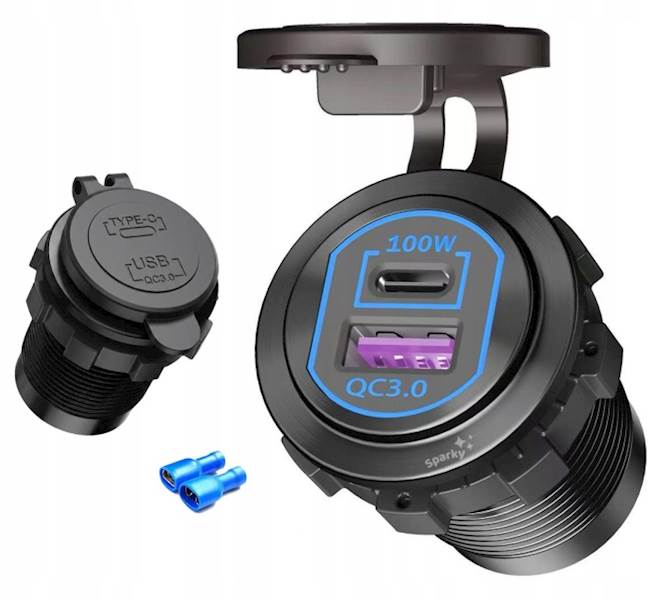 Gniazdo samochodowe montażowe ładowarka USB C PD 100W QC 3.0 12V/24V