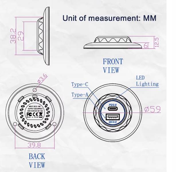 Sparky Ladowarka Szybka PD QC 3.0, Montaz Okragly, Biały