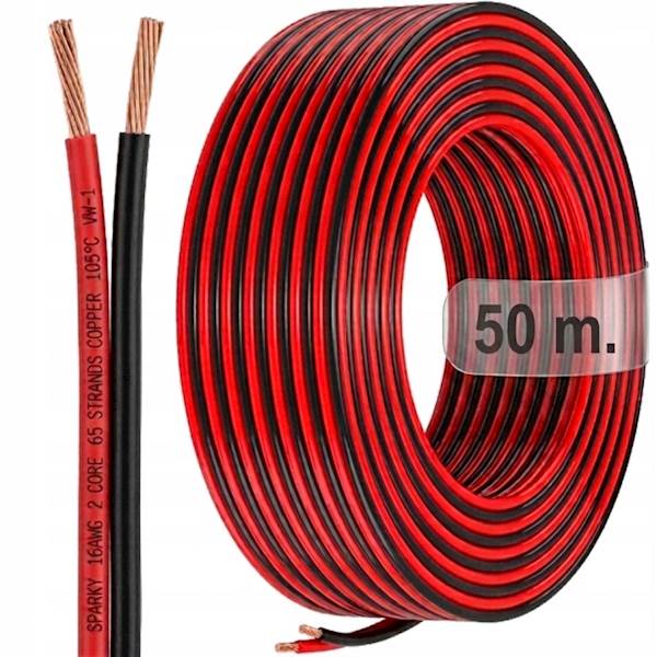 Kabel miedziany dwużyłowy czarno czerwony 16 AWG OFC 50M