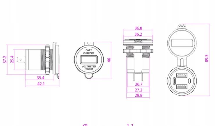 Sparky Ładowarka Montażowa 102W | 2x QC 3.0 36W + PD 30W | Woltomierz