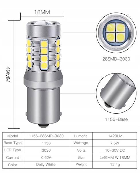 Żarówka LED P21W BA15S 12V 24V Cybersun W11 Cofania Wsteczny CANBUS 1 szt.