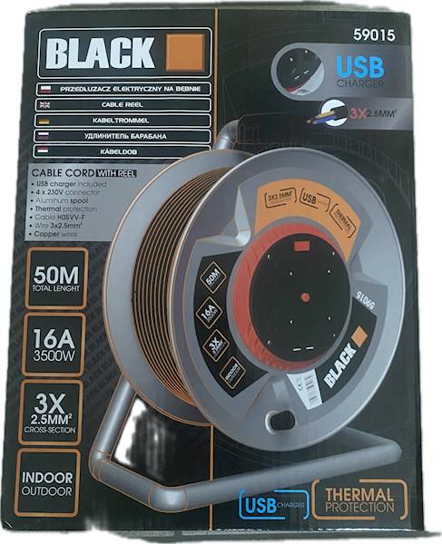 PRZEDŁUŻACZ BĘBNOWY 25m 3x2,5 + 2GN USB