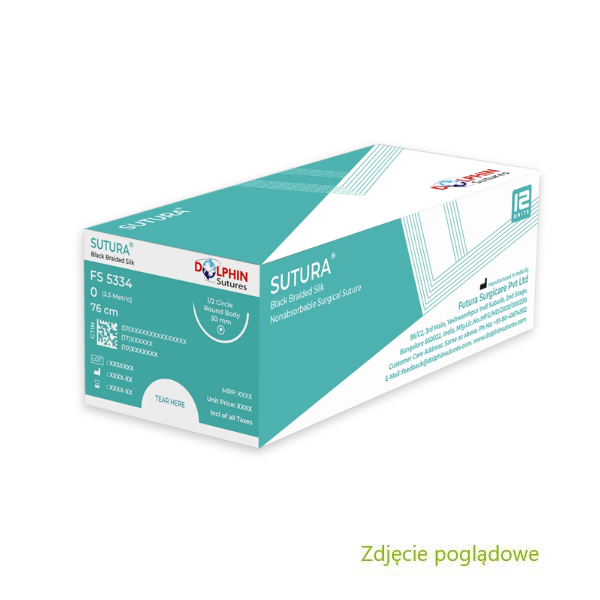DOLPHIN SUTURES- Nici chirurgiczne sutura, jedwabne, 5-0, igła odwrotnie tnąca 3/8 koła, długość igły 12mm, długość nici 76 cm, opakowanie zawiera 12 nici
