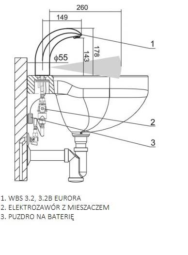 SENZOR WBS 3.2 EURORA Bezdotykowa bateria umywalkowa
