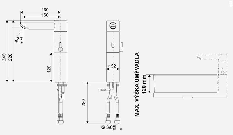 SENZOR Bezdotykowa bateria umywalkowa WBS 2.2AV2.1-150