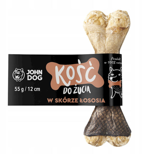 JOHN DOG KOŚĆ DO ŻUCIA W SKÓRZE ŁOSOSIA 12CM