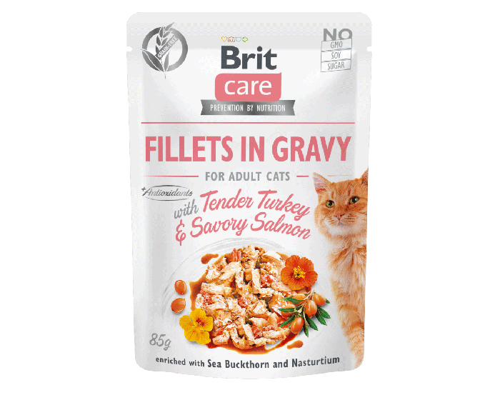 BRIT 85G KOT FILECIKI W SOSIE INDYK Z ŁOSOSIEM