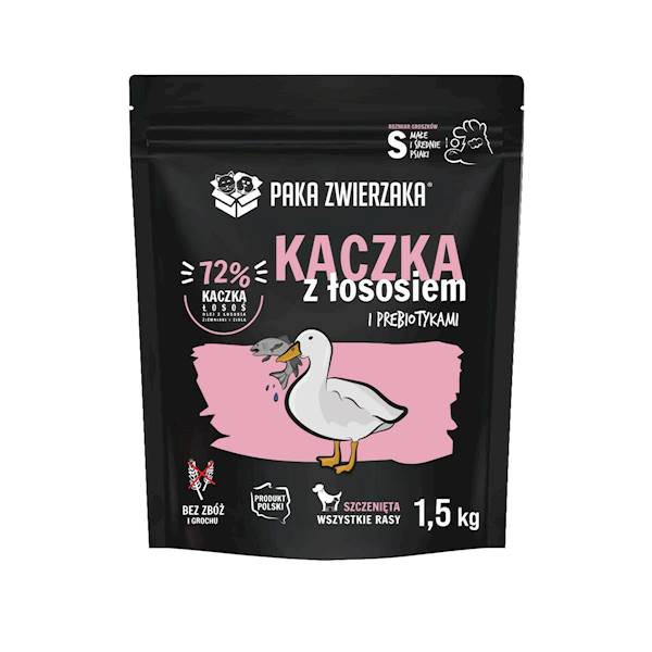 PAKA ZWIERZAKA KARMA SUCHA KACZKA Z ŁOSOSIEM PUPPY 1,5KG