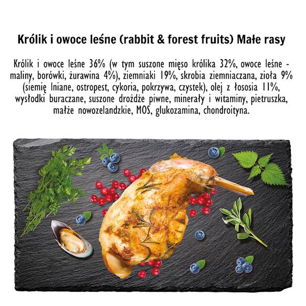 PAKA ZWIERZAKA KARMA SUCHA KRÓLIK Z OWOCAMI LEŚNYMI "S" 1,5KG