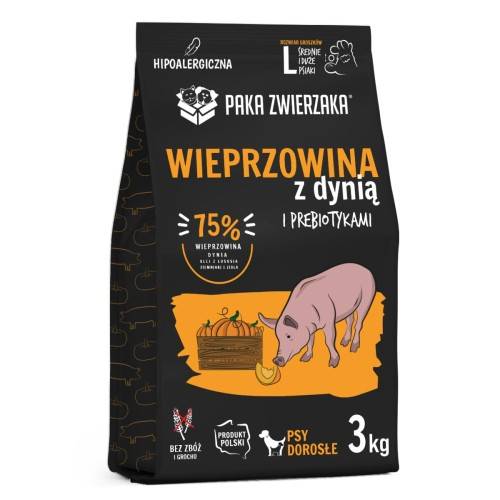 PAKA ZWIERZAKA KARMA SUCHA WIEPRZOWINA Z DYNIĄ "L" 3KG