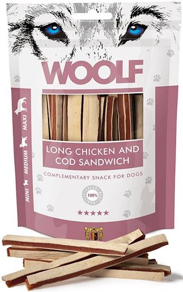 WOOLF LONG CHICKEN AND COD SANDWICH 100G