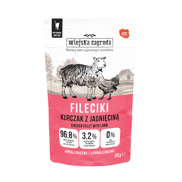 WIEJSKA ZAGRODA DLA KOTA FILECIKI KURCZAK Z JAGNIĘCINĄ 85G