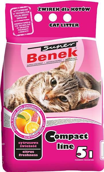 SUPER BENEK COMPACT ŻWIREK DLA KOTA BENTONITOWY CYTRUSOWY 5L