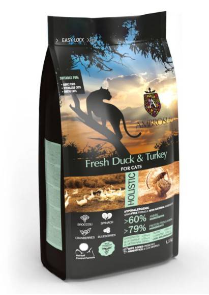 AMBROSIA CAT KACZKA Z INDYKIEM 1,5KG