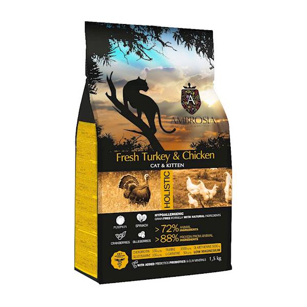 AMBROSIA CAT INDYK Z KURCZAKIEM 1,5KG