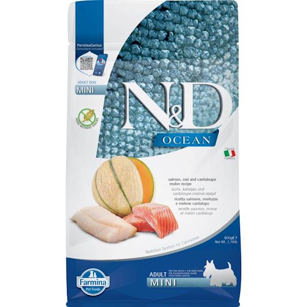 N&D OCEAN DOG SALMON, COD & CANTALOUPE MELON MINI 800G