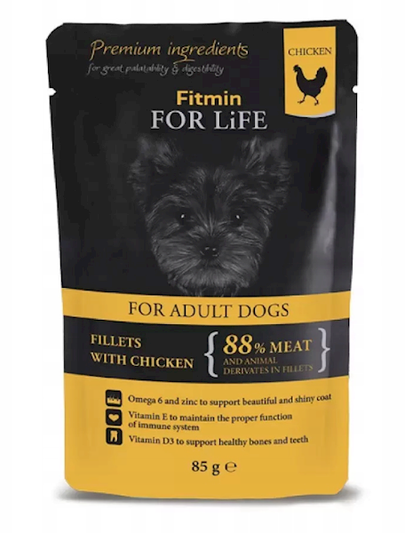 FITMIN DOG KURCZAK Z SZYNKĄ W GALARETCE SASZETKA 85G