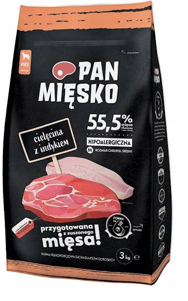 PAN MIĘSKO CIELĘCINA Z INDYKIEM 3KG KARMA SUCHA