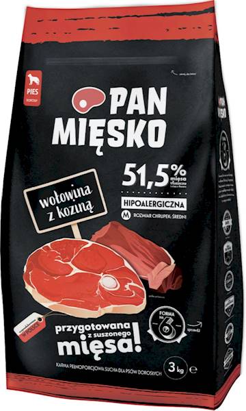 PAN MIĘSKO KARMA SUCHA DLA PSA WOŁOWINA KOZINA 3KG