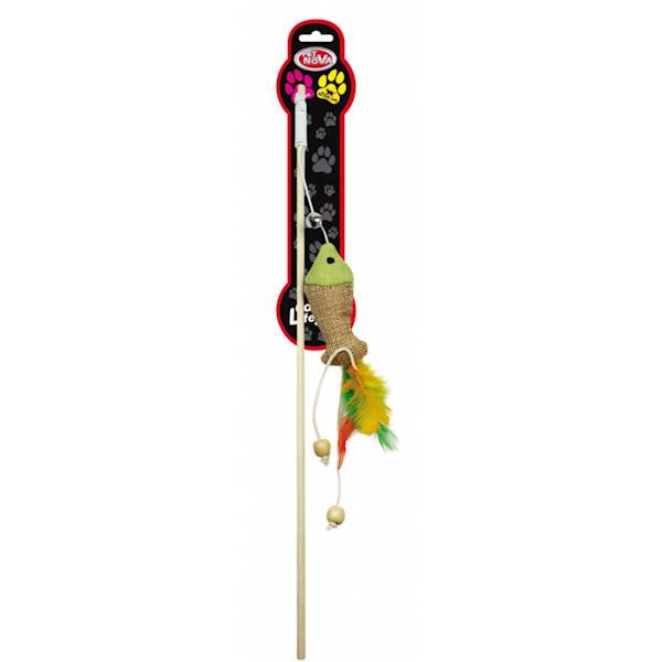 PET NOVA KOT WĘDKA Z RYBKĄ + PIÓRA 40CM