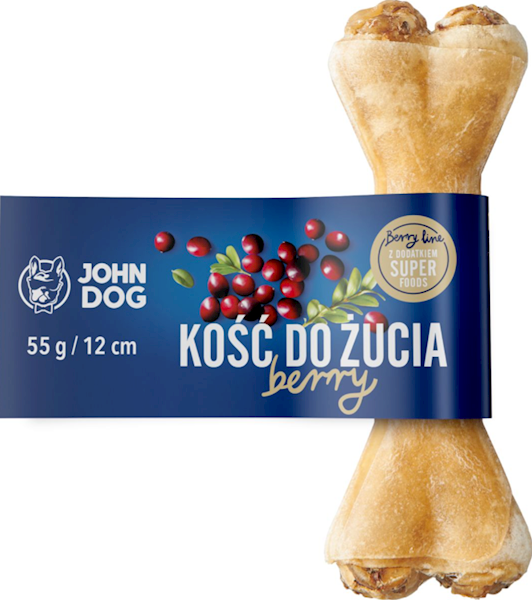 JOHN DOG KOŚĆ DO ŻUCIA BERRY ŻWACZ I PENIS WOŁOWY Z ŻURAWINĄ 12CM