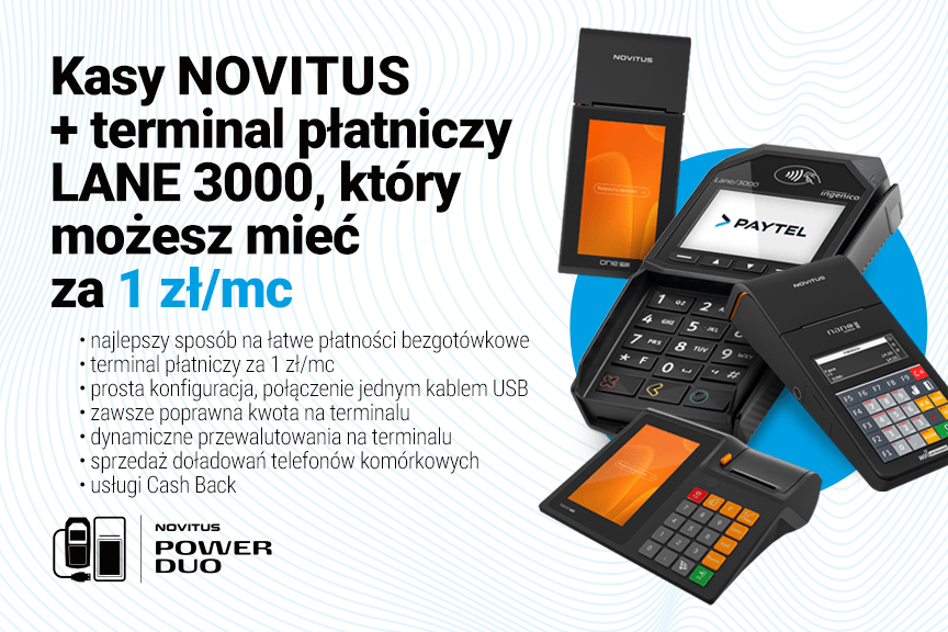 Pakiet fiskalny Novitus NEXT ONLINE PRO WiFi + Terminal PIN PAD PAYTEL 36 miesięcy PB