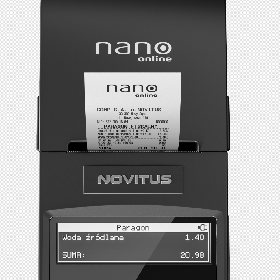 Pakiet fiskalny Novitus Nano ONLINE WiFi + Terminal PIN PAD PAYTEL 36 miesięcy PB