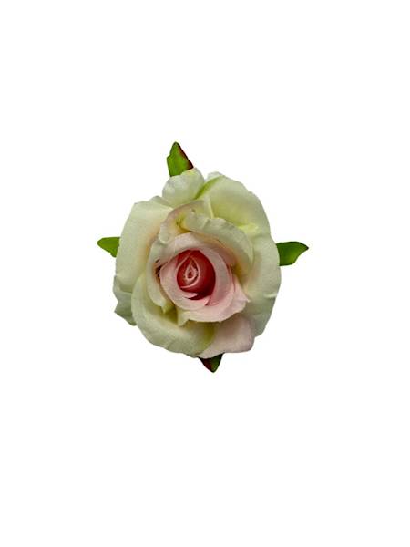Roża główka 6 cm kremowa z różem