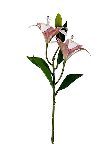 Lilia silikonowa gałązka 65 cm różowa z białym