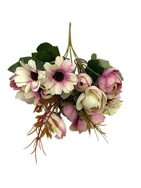 Bukiet pełnik margaretka 27 cm fioletowo kremowy