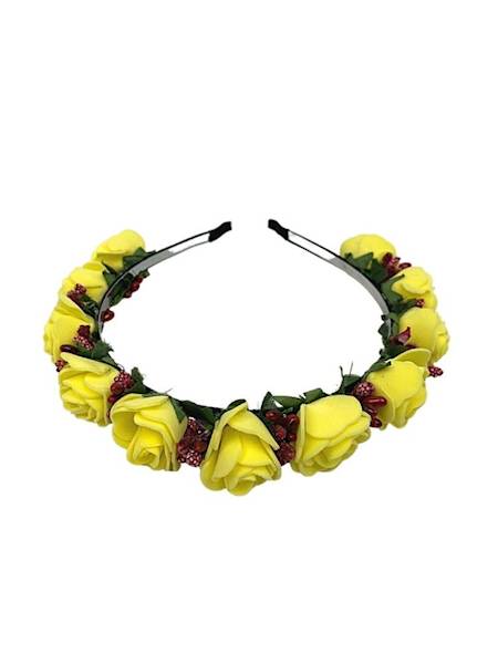 Opaska z piankowymi różyczkami - żółta z czerwonym
