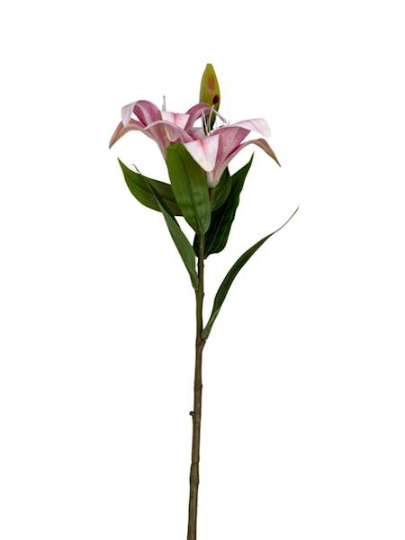 Lilia silikonowa gałązka 76 cm brudny róż i biały