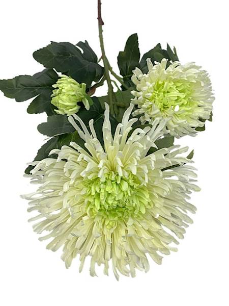Chryzantema XL gałązka 93 cm kremowa z zielonym