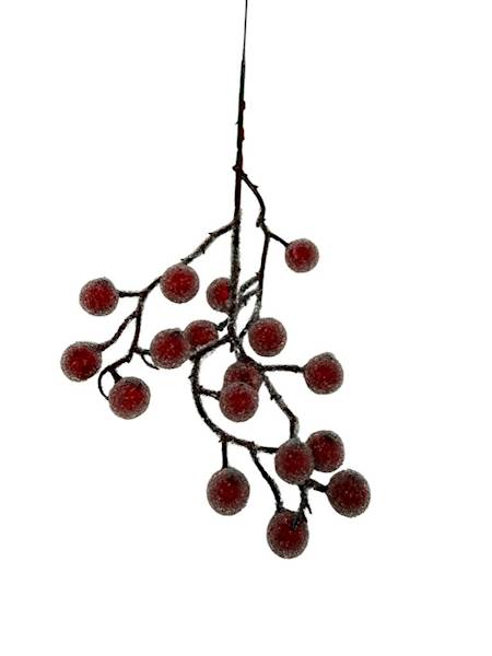 Gałązka kulki czerwone oszronione 30 cm