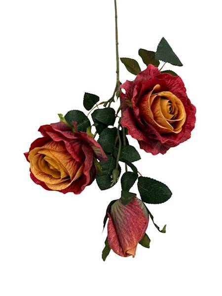 Róża gałązka 70 cm czerwona z pomarańczowym