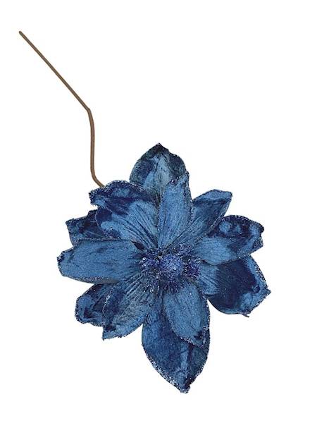 Magnolia na piku 55 cm welurowa niebieska