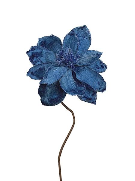 Magnolia na piku 55 cm welurowa niebieska