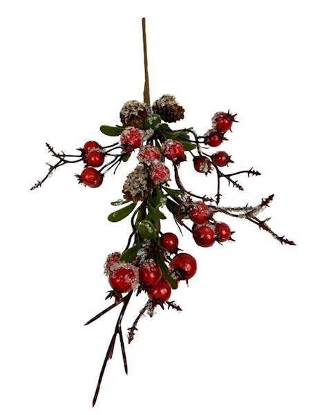 Gałązka świąteczna czerwone kulki 38 cm