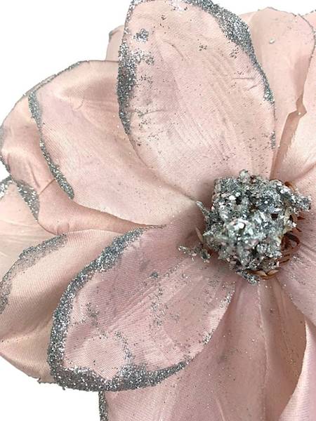 Magnolia z brokatem główka 23 cm różowa