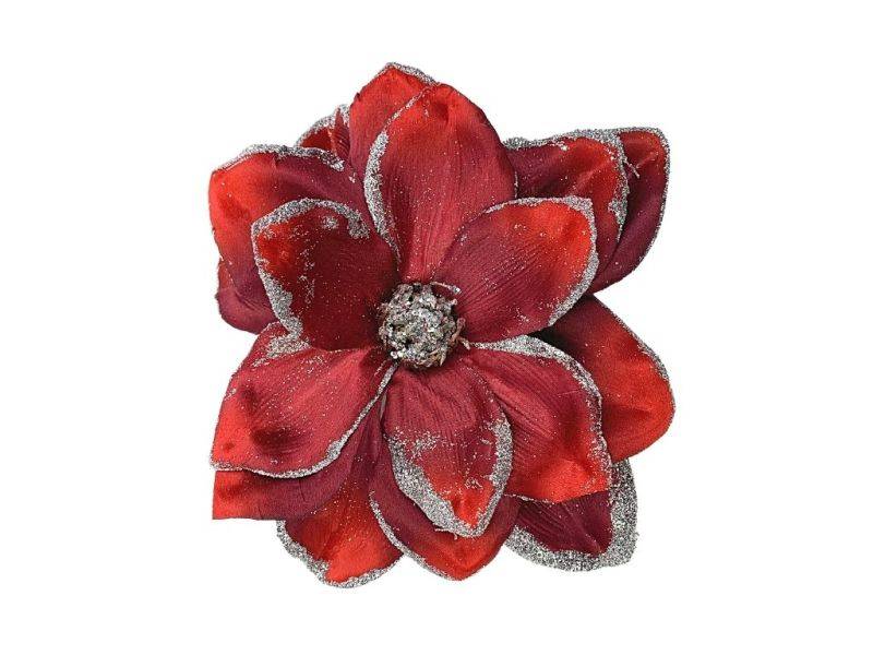 Magnolia z brokatem główka 23 cm czerwona