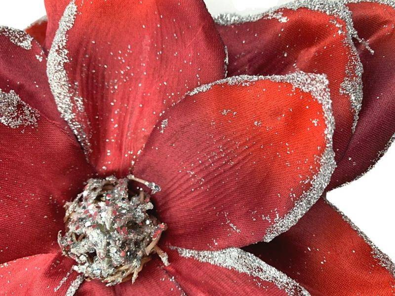 Magnolia z brokatem główka 23 cm czerwona