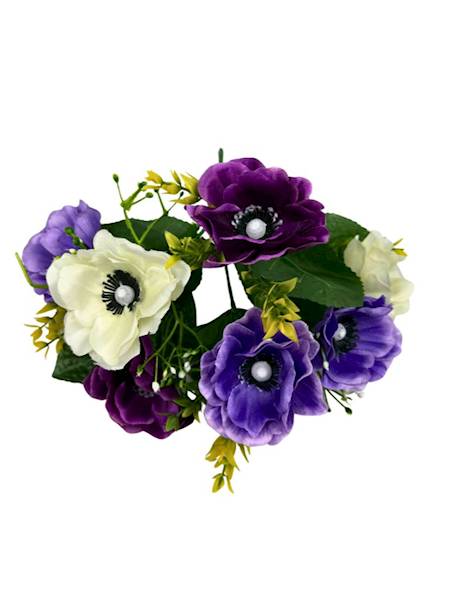 Bukiet anemony 27 cm fioletowy i biały