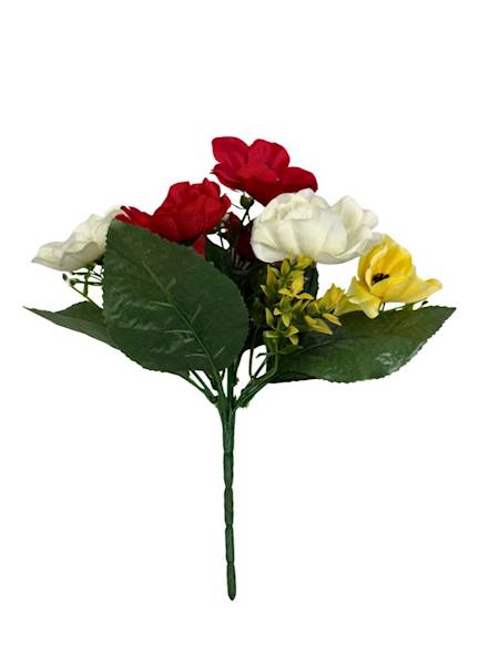 Bukiet anemony 27 cm czerwony żółty i biały