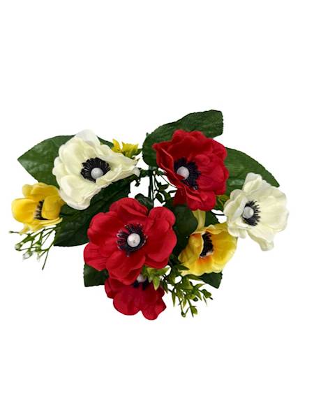Bukiet anemony 27 cm czerwony żółty i biały
