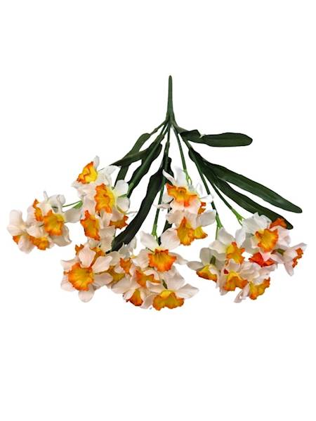 Bukiet żonkil 38 cm biało pomarańczowy