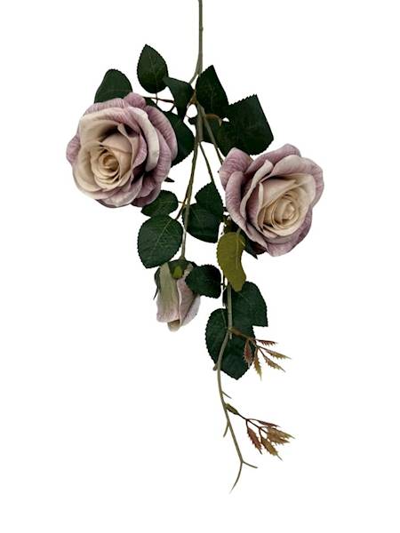 Róża gałązka 84 cm brudny fiolet i beż