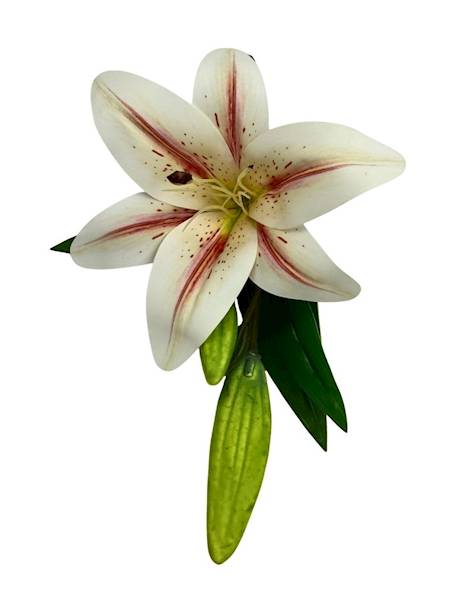 Lilia silikonowa gałązka 36 cm biała z czerwonym