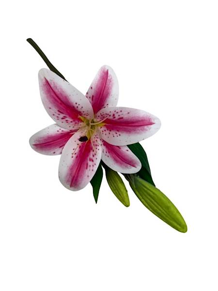 Lilia silikonowa gałązka 36 cm biało różowa