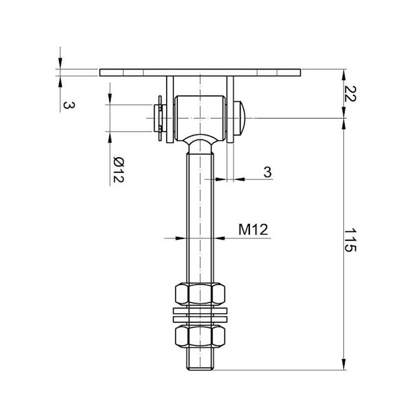 ZAWIAS REGULOWANY M12 L-115 PODSTAWA 90x30x3