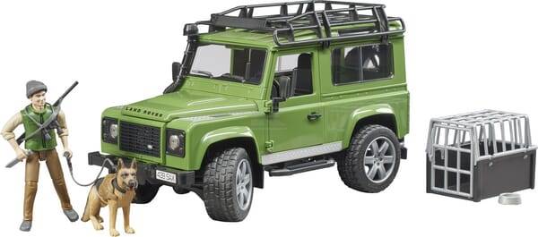Land Rover Defender ze strażnikiem leśnym i psem